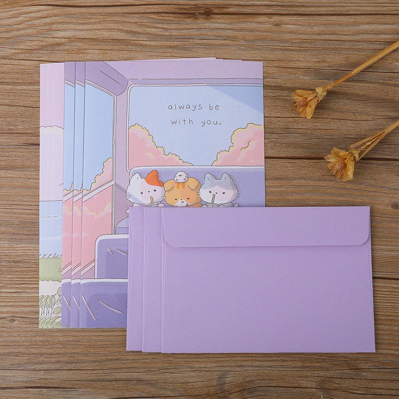 

6 letterheads and 3 envelopes, Chinese style cartoon cat letterhead wholesale exquisite and cute Western style envelopes лавандовый
