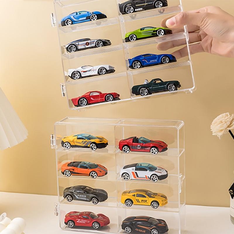 Boîte d'exposition en acrylique à compartiments multiples pour voitures miniatures moulées sous pression, vitrine pour petits objets de collection avec 8 sections