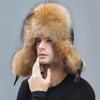 Winter Men Real Fox Fur Hats Russian Fashion Silver Fox Fur Cap Protect Ear Warm High Quality Bomber Hat