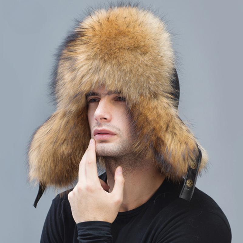 winter men real fox fur hats russian fashion silver fox fur cap protect ear warm high quality bomber hat