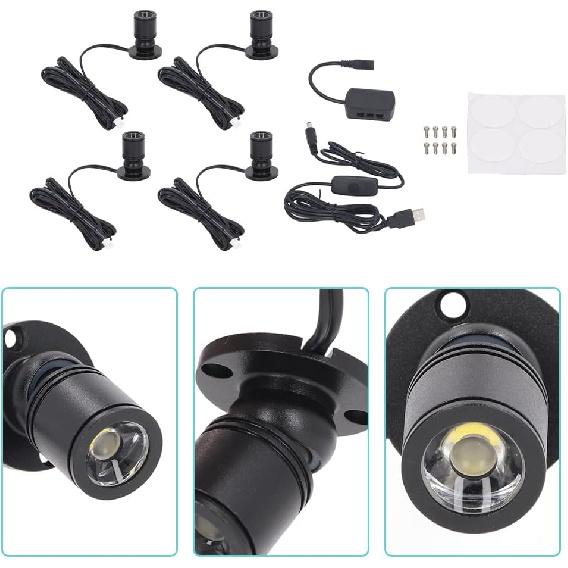 LED Mini Spot Light, Dimmable LED Spots Lights with 6.6 Feet Cable Stepless Dimming Control Switch Jewelry Showcase Display Lighting Fixture 5V USB