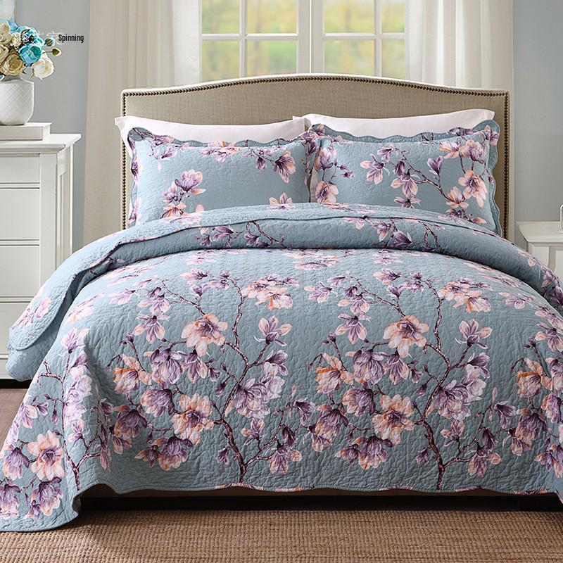 European Style Pure Cotton Twill Bedspread Set - Includes Air Conditioning Quilt and Quilted Bed Sheet