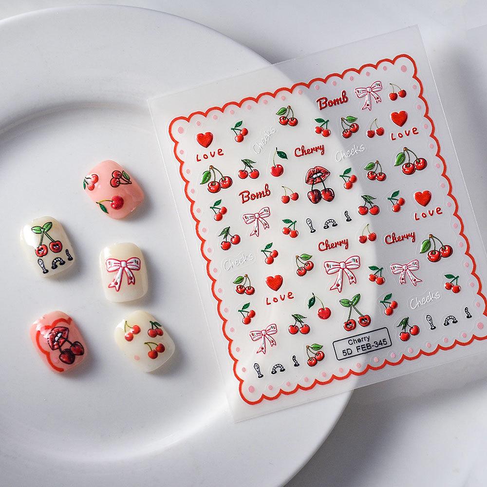 

Sweet Cherry DIY Nail & Decor Stickers: Red Lips & Bows, Waterproof & Trendy