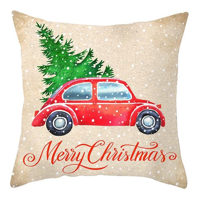 Cartoon Christmas Dog Car Pattern Pillow Case Festive Home Decoration Office Car Cushion Pillow Case