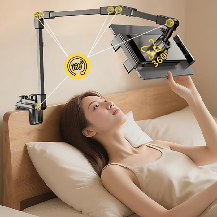 Tablet Holder for Bed Adjustable Tablet Phone Bed Stand Mount 360 Degree Rotatable Foldable Carbon Steel Arm Holder