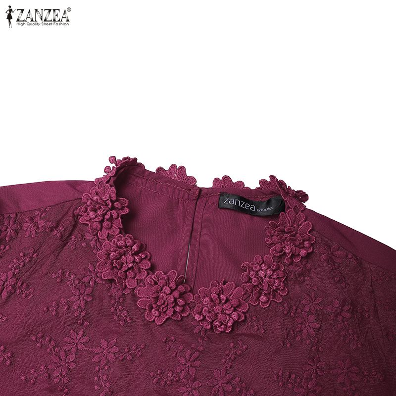 ZANZEA Women Round Neck 3/4 Sleeve Casual Elegant Lace Dress