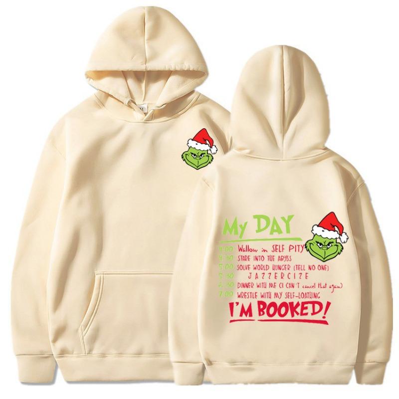 Loose Unisex Christmas Letter Green Haired Monster Print Hoodie Casual Sweatshirt for Autumn Kids Long Sleeve Hoodies