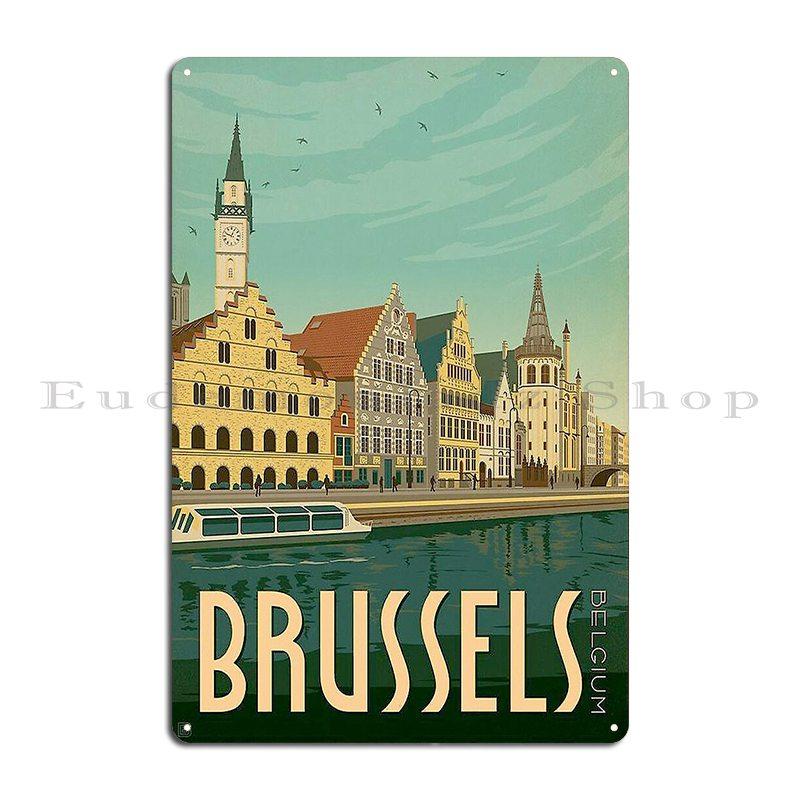 Brussels Belgium Vintage Travel Advertising Print Metal Sign Bar Designing Garage Wall Cave Poster Tin Sign Poster