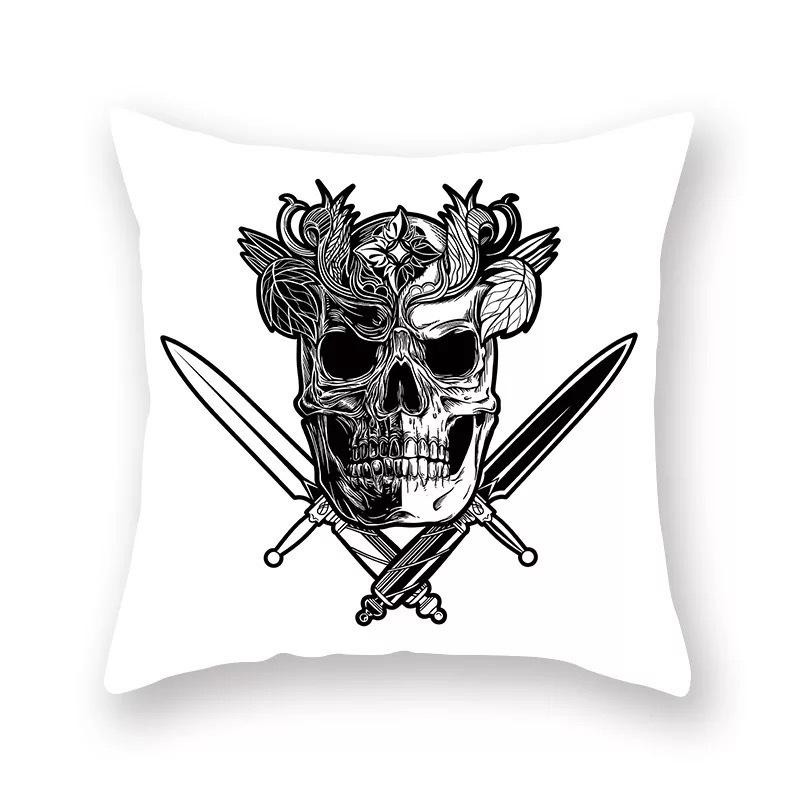 New Halloween Skull Pillow Black and White Pumpkin Print Pillow Case Peach Velvet Labeled Cushion
