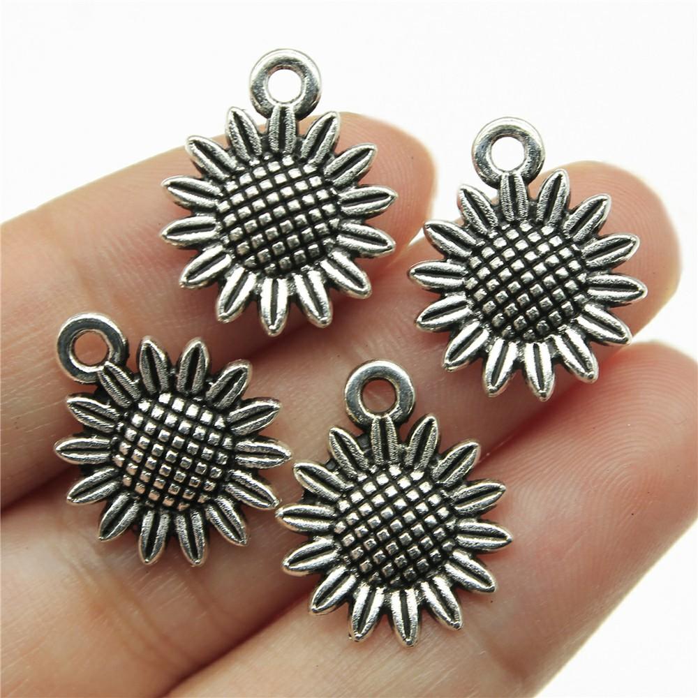 20 Stück Blumenanhänger Antiksilberfarbe Sonnenblumenanhänger Schmuck DIY Gänseblümchen-Anhänger Für Armbandherstellung