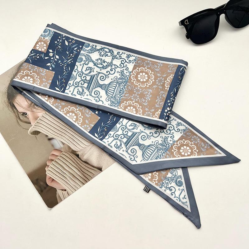 Double-sided Long Strip Small Silk Scarf Women's Professional Wear Spring and Summer New Decorative Small Scarf Tied Hair Band Streamer