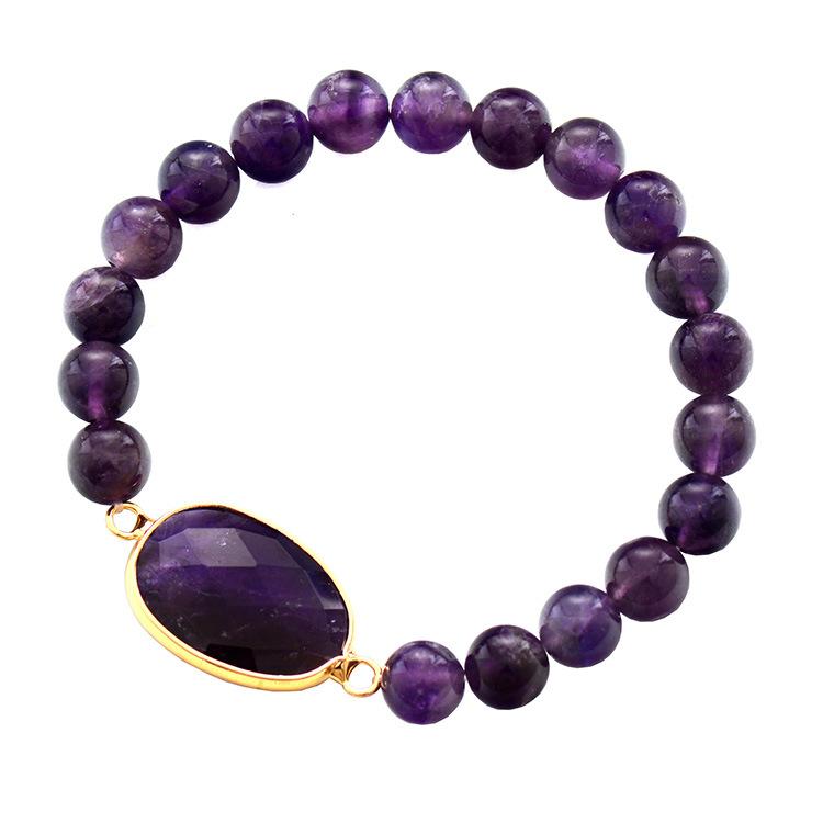 Women's 8mm Amethyst Elastic Natural Stone Beaded Bracelet, Popular European and American Handmade Jewelry