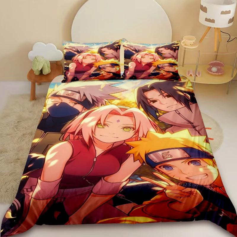 Children Kids Soft Duvet Cover Set Uchiha Sasuke Uzumaki Beding Set Narutos Comfortable Quilt Cover King Quen Young Girls Ten Young Boys for Bedrom