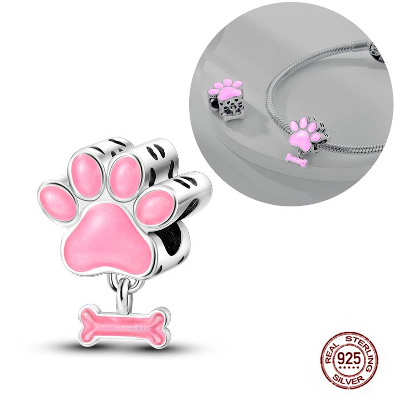 Pink Purple Series Charms Copper Murano Glass Butterfly Animal Paw Print Clasp Charm Beads Fit Original Bracelet Diy Jewelry