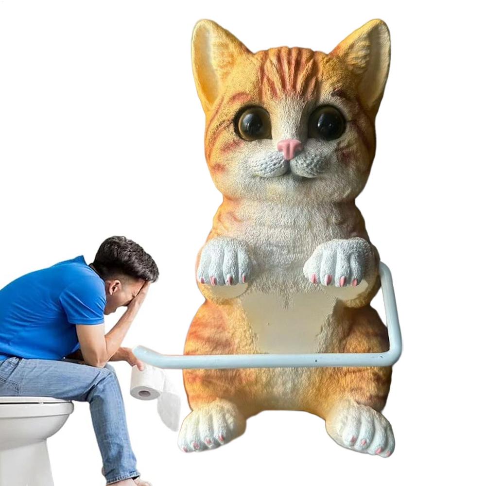 Toilet Roll Holder Wall Mount Cat Home Decor Funny Toilet Tissue Holder Roll Stand for Bathroom Kitchen Counter Office Apartment