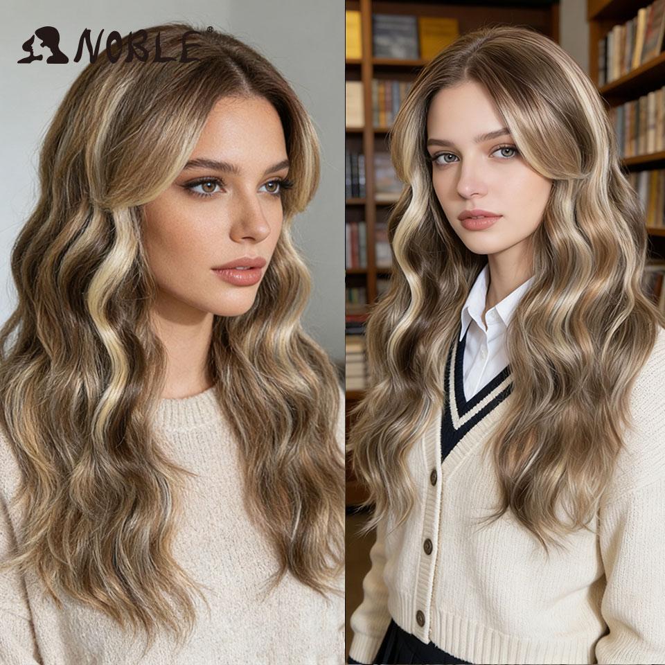20 Inch 6X4 Synthetic Lace Front Wig Highlight Ash Blonde Brown Body Wave Natural Hairline Heat Resistant For Brazilian Women