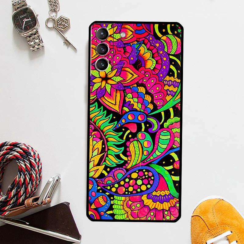 70s hippie  Psychedelic floral Case For Samsung Galaxy S25 Ultra S20 S21 S22 S23 Plus S24 Ultra S9 S10 S25 FE Cover Coque