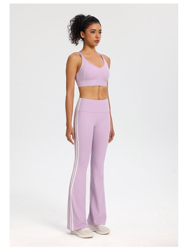 High Waist Flared Yoga Pants - Hip-Lifting, Elastic, Double Stripe Design