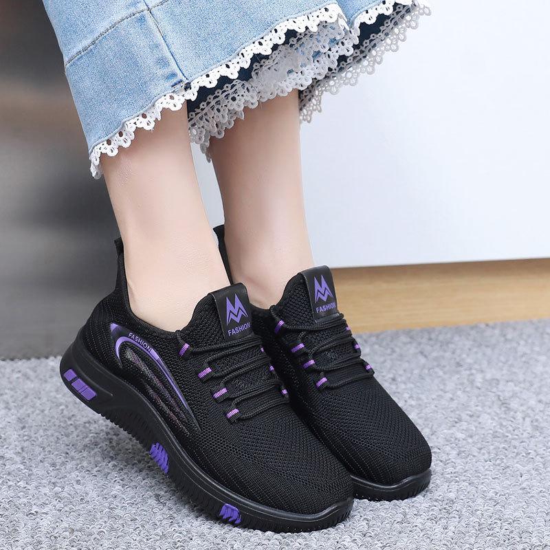 Women's Old Beijing Flyknit Non-slip Walking Shoes - Soft Sole, Lightweight Casual Footwear for Kitchen, Work, and Everyday Use.