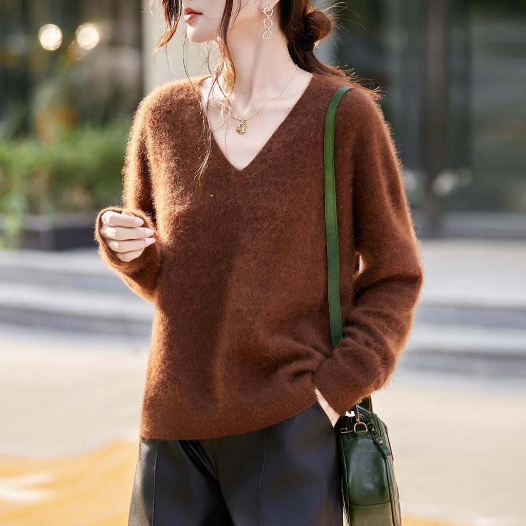 Brushed Series Heavyweight Cashmere Seamless Knitted Sweater Pullover for Women