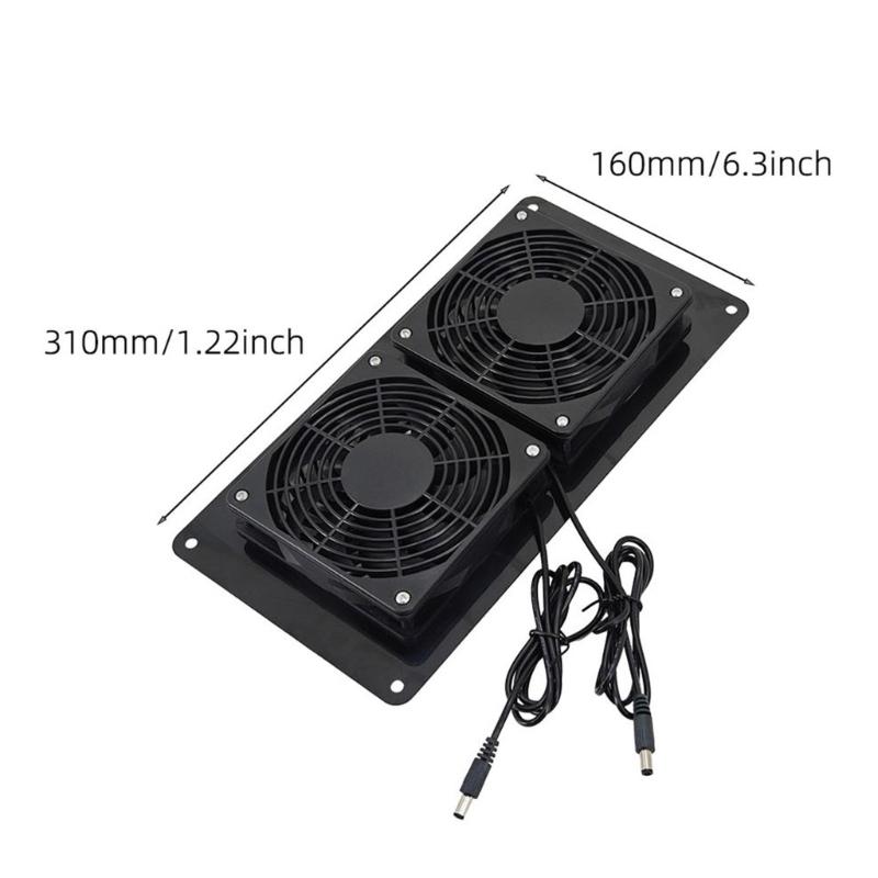 12V Twin Fan Ventilator 3000RPM DC5.5x2.1mm Input with 1 to 2 Split Cable Perfect for Dog Houses, Chicken Shelters Fan