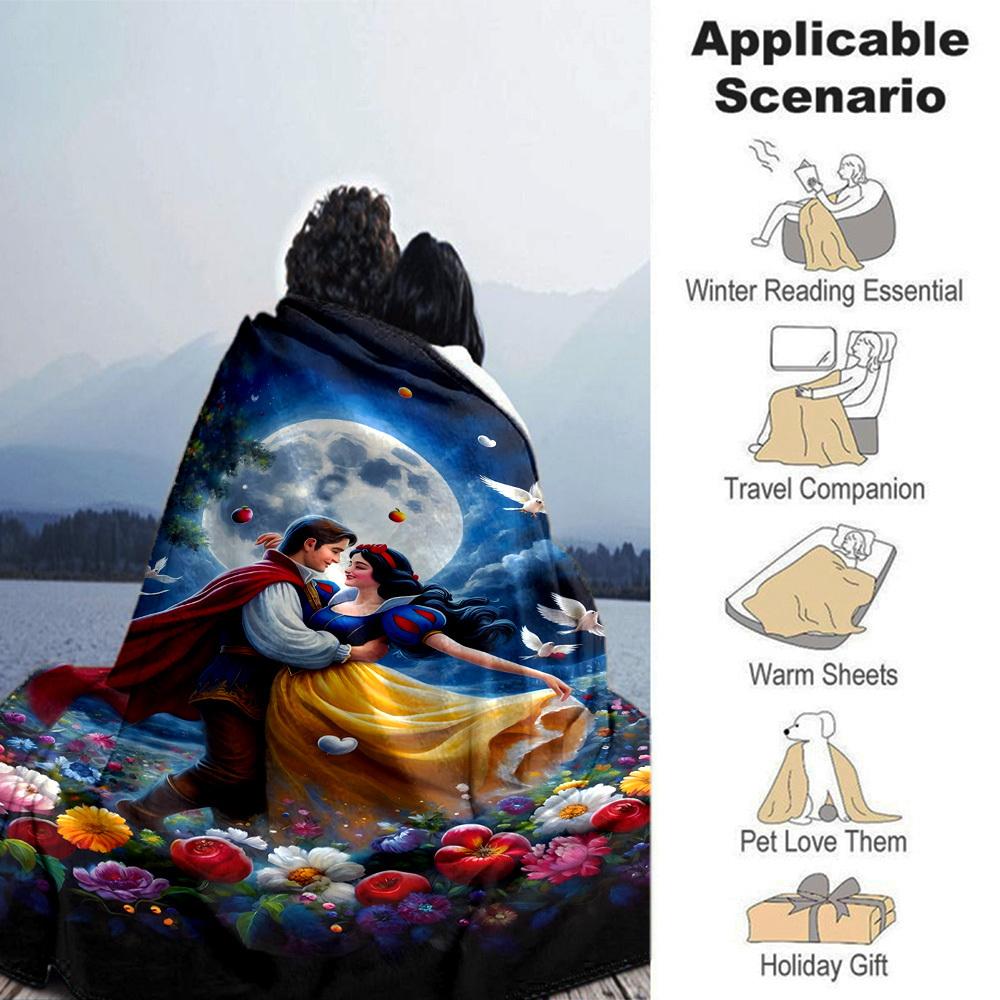 1pc Princess Snow White Prince Blanket Lightweight Flannel Throw for Sofa Bed Travel Camping Livingroom Office Couch Chair