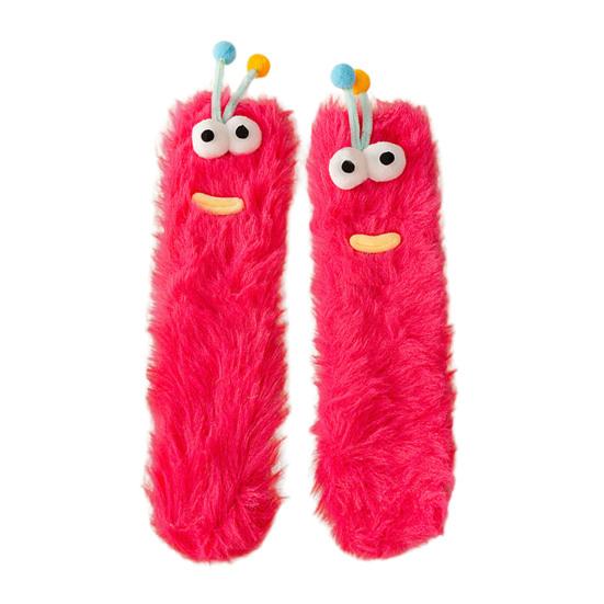 

Yousheng Cute Fuzzy Socks Cozy Warm Fluffy Socks with Big Eyes Shaggy Funny Socks for Women Winter Indoor Lounging And Sleeping рожевий червоний колір