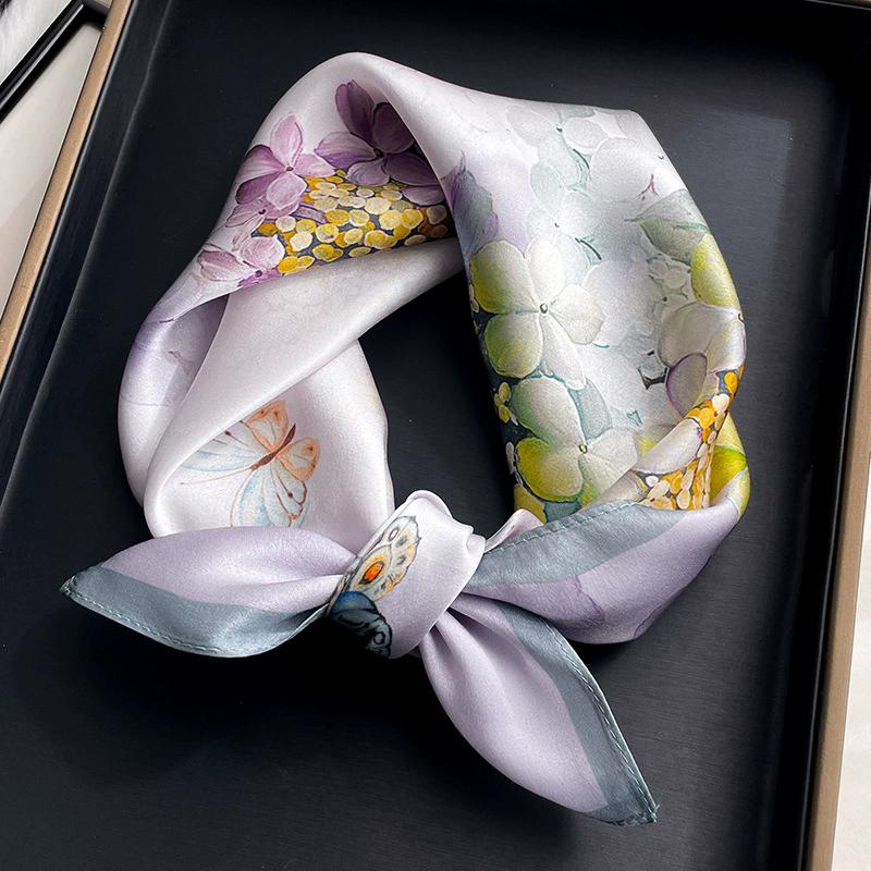 100% Nature Silk Scarf Women Neck Square Headband Scarves Bandana Fashion Hijab Poncho Scarves Pashmina  Female Foulard 53cm