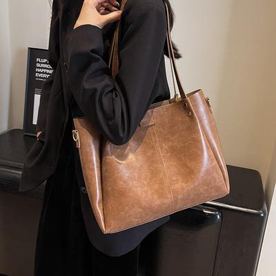 Retro Shoulder Bags for Women Simple Tote Bag 2024 Winter PU Leather Hand Bag Lady Travel Vintage Handbags