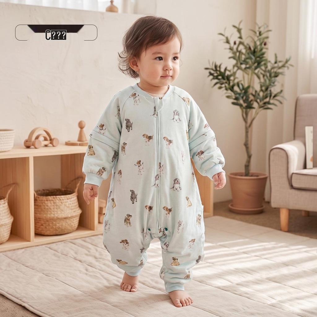 He'er Te 120g Silk Quilted Baby Sleeping Bag with Detachable Sleeves and Legs - Class A Anti-Kick Blanket Pajamas for Autumn/Winter.