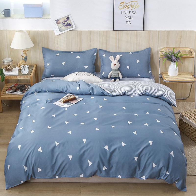 Four Seasons Sengesett 4 stk børstet sengetøy Husholdningsstudent-trykt laken Dynetrekk Putevar for King Queen Beds
