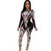 Kombinezon damski z cekinami, z długim rękawem, prześwitujący
