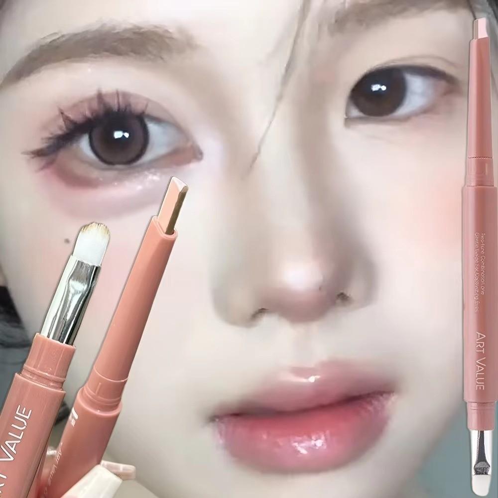 2 Color-Blocking Sleeping Silkworms Stick Pink Brown Highlighter Pen  Suitable for Lazy People