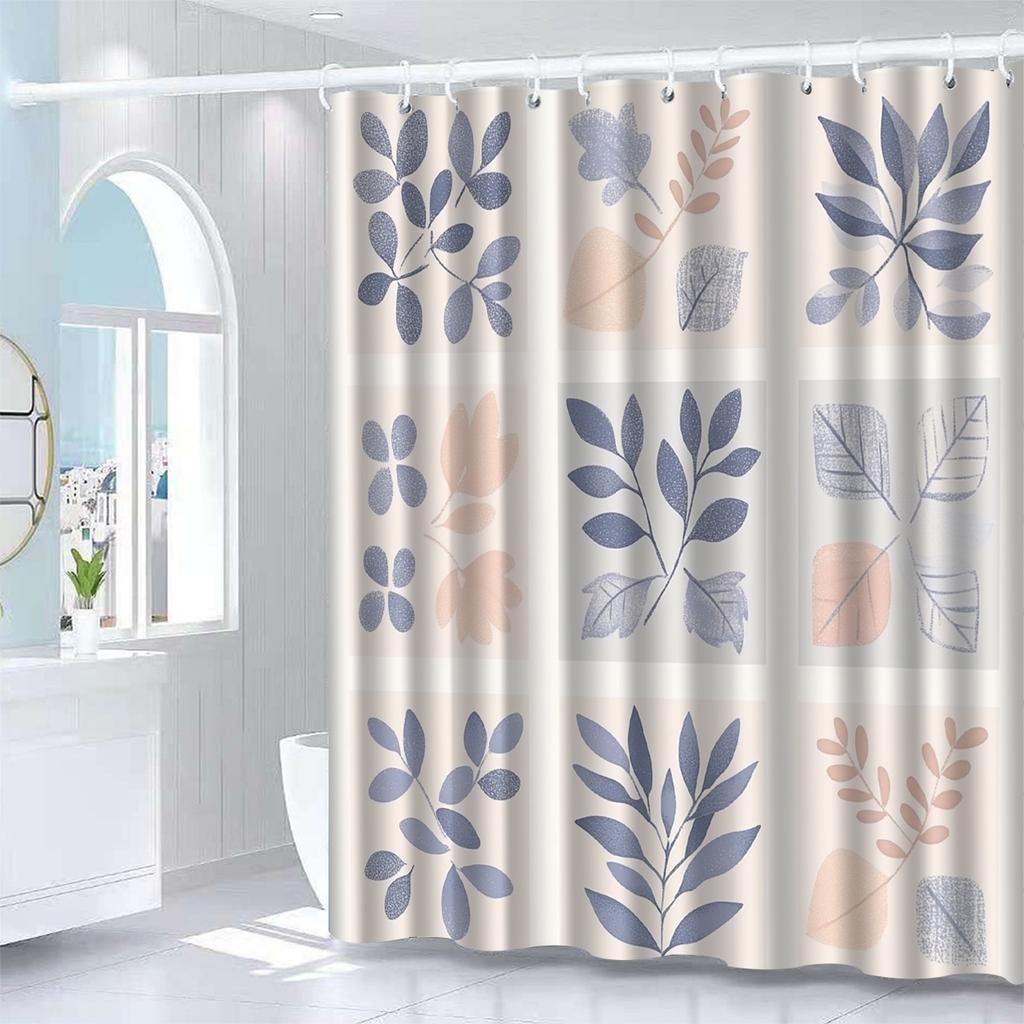Floral Pattern Shower Curtain - Polyester Woven, Machine Washable, Includes Hooks, All-Season Arts Theme, Bathroom Decor