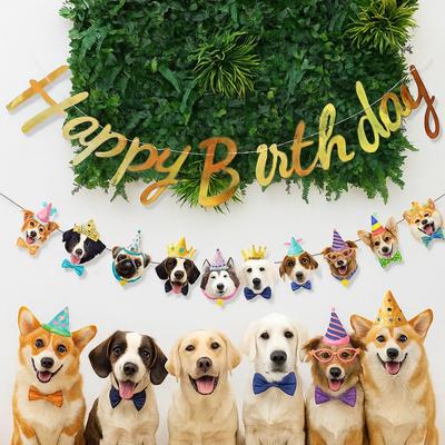 Cartoon Pattern Happy Birthday Banner Cute Animal DIY Decoration Pet Theme Banner Paper Animal Birthday Banner Theme Party