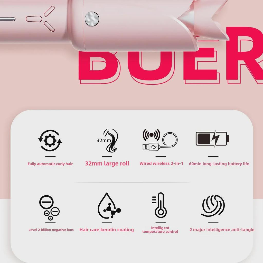 2024 Automatic Wireless 32mm Electric Curling Iron - Large Wave, Non-Damaging Hair Care