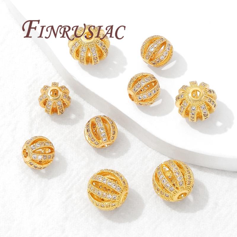 Perles plaquées or 18 carats 8 mm 10 mm, Accessoires de perles pour bracelets, Séparateur pour perles, Laiton avec perles en zircon, Perle pour collier
