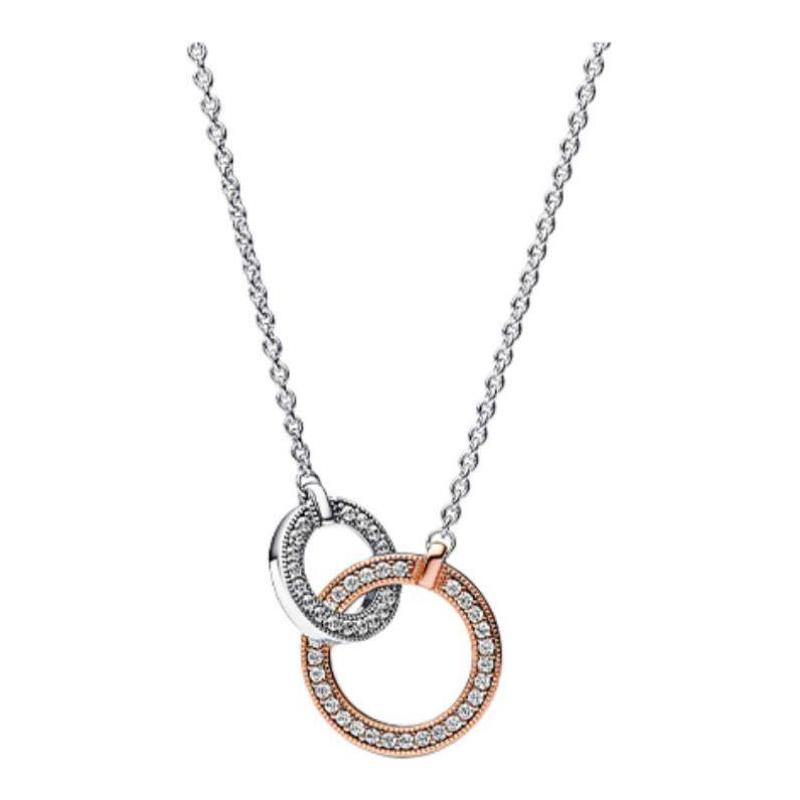 Pandora Double ring design necklace, same style for men and women, couple style, silver 382778C01 серебряный