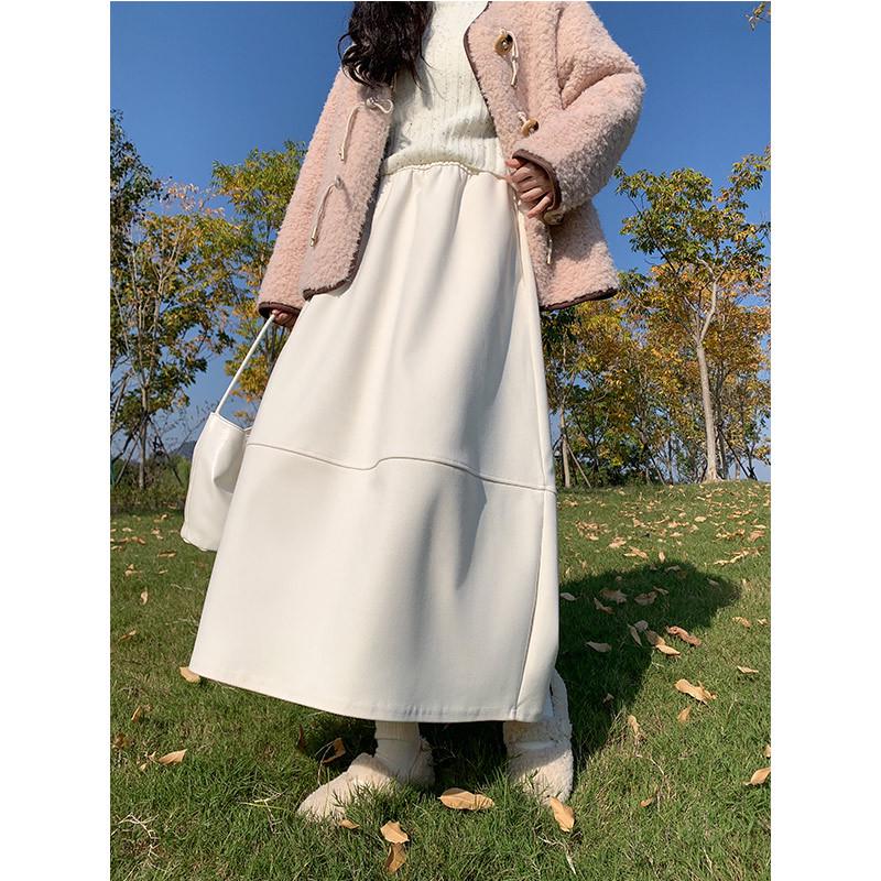 Women's 2026 Black Wool Plaid High-Waist A-line Skirt - Autumn/Winter Slimming Mid-Length