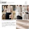 [H.U.A] blouse ladies tops pullover chiffon shirt long sleeve V-neck cut and sew With lining Plain color dolman t-shirt spring summer autumn white L