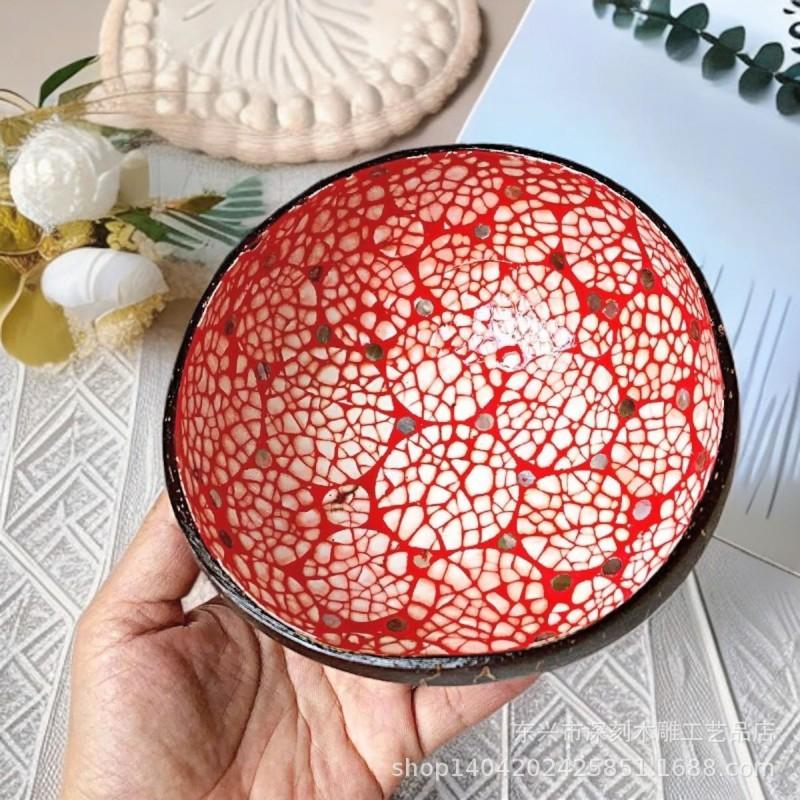 Vietnamese Coconut Shell Bowl Decorative Serving Dish Snacks Nuts Candy Home Decor Storage