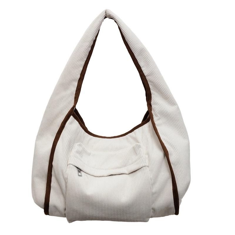 Corduroy Tote Bag Women's Commuter Shoulder Bag Large Capacity Student Class Handbag