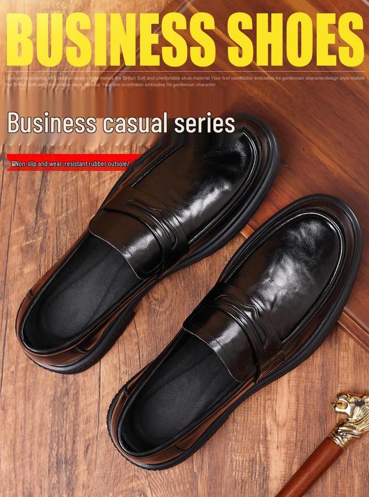 Neue Herren-Slip-on Leder Business-Schuhe: Ohne Schnürsenkel, Dicke Sohle, Perfekt für Hochzeiten und Vorstellungsgespräche. Idealer britischer Freizeitstil.