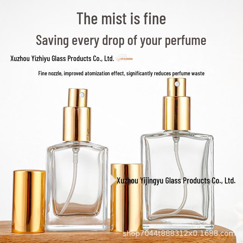 Transparent Glass Perfume Bottle Set: 30ml & 50ml Flat Square Spray Bottles