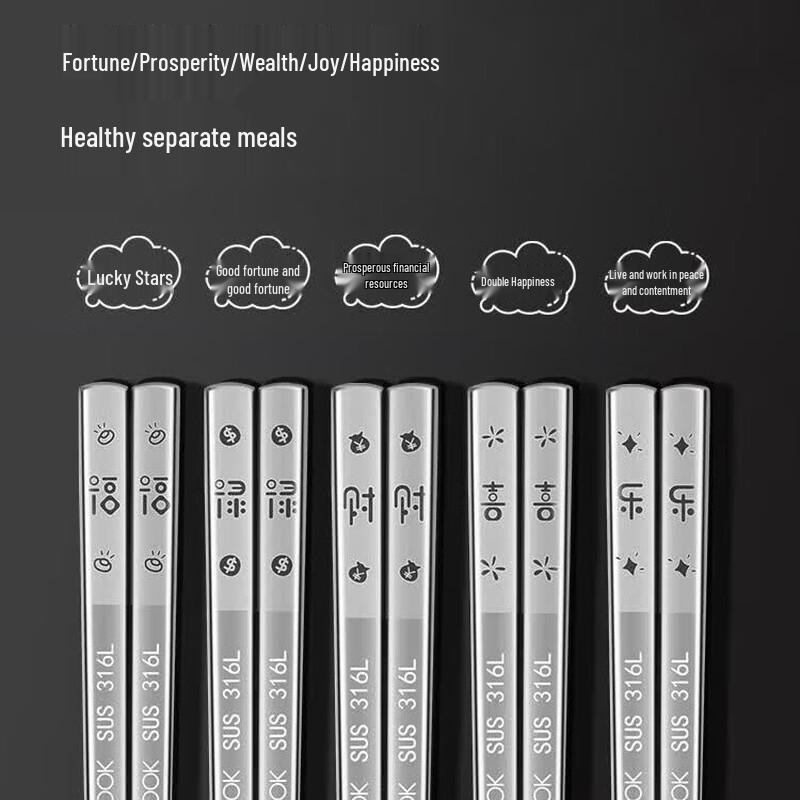

MCHEF 316L Stainless Steel Square Chopsticks, 10-Pair Set