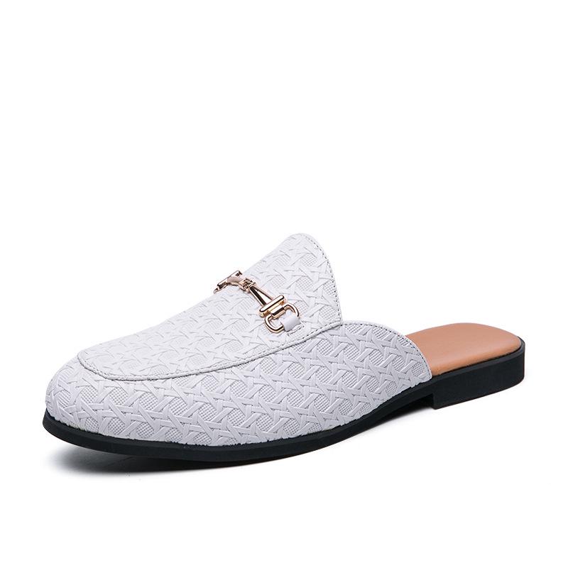 Men's Summer Casual Slip-On Leather Shoes - Large Size, Easy-On, Fashionable Half-Open Design