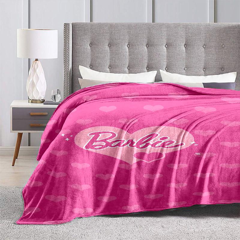 1pc Pink Hearts Barbie Wallpaper Cartoon Blanket,Portable Throw for Travel & Camping, All Season Cozy Blanket,Ideal Gift