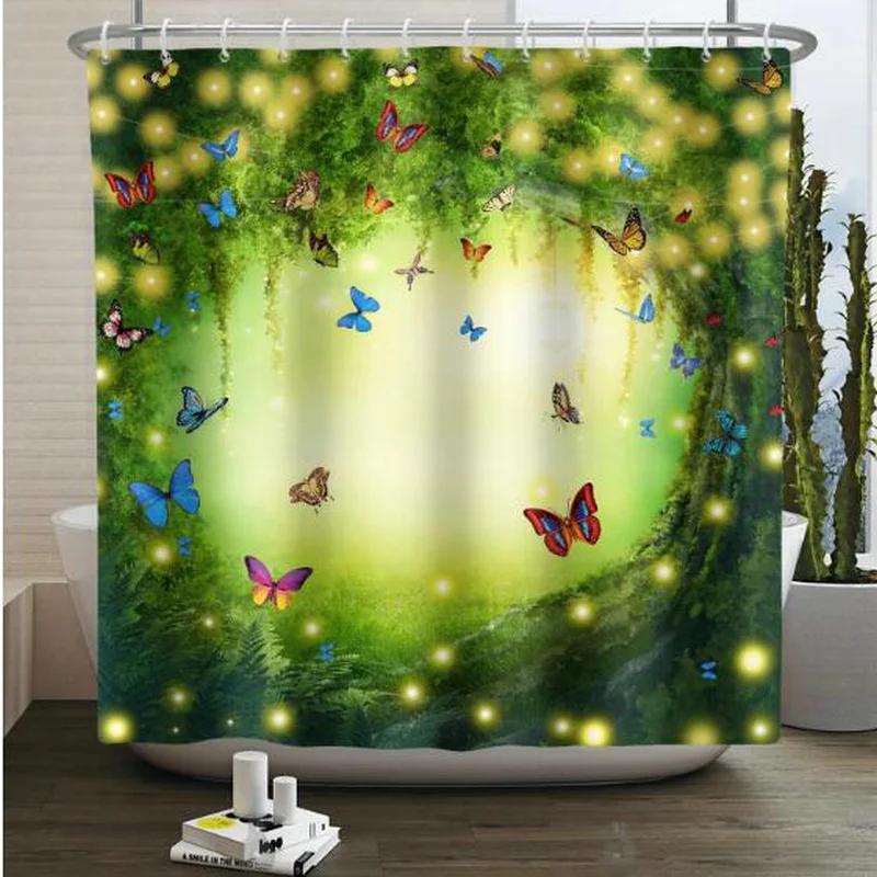 Beautiful Wing Elves Girl Shower Curtain Fantasy Enchanted Forest Bathroom Decor Deer Mushroom Flower Backdrop Hanging Curtains