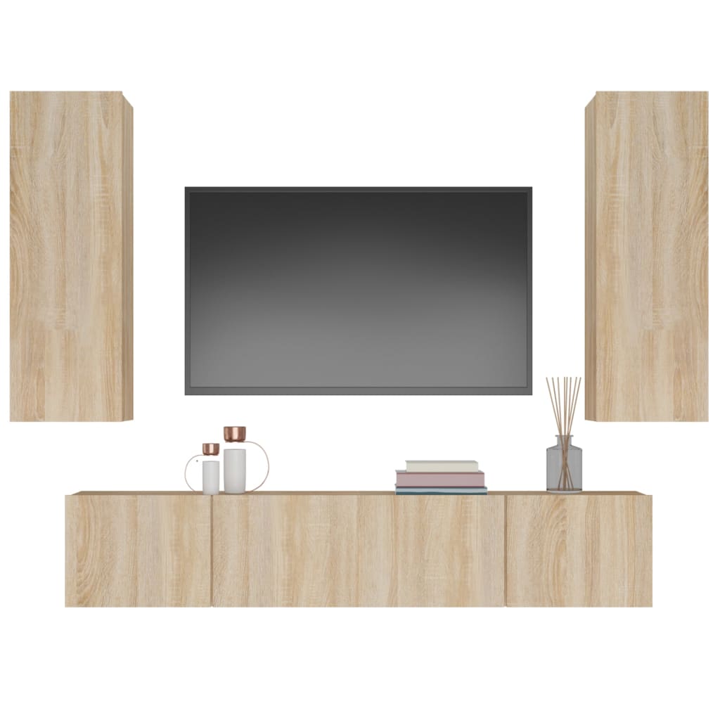 4 Piece TV Cabinet Set In Sonoma Oak Effect Particleboard