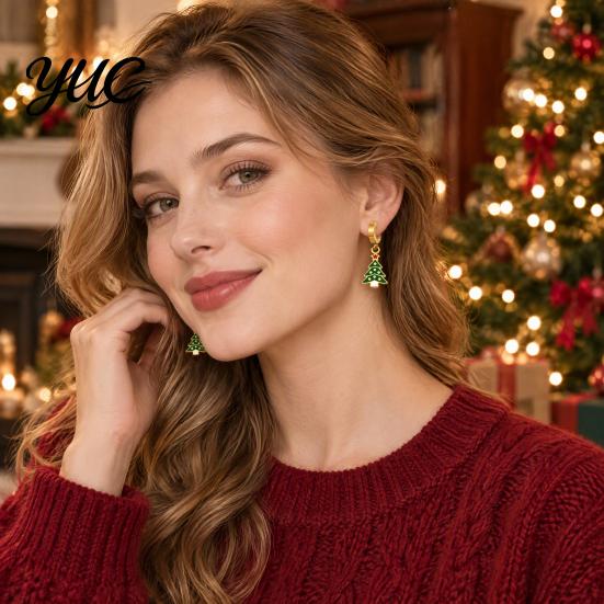 Oil Dropping Earrings 1 Pair Women Christmas Dripping Earrings, Santa Claus Xmas Daily Wear Tree Sleigh Dangle Earring, Lightweight Hypoallergenic